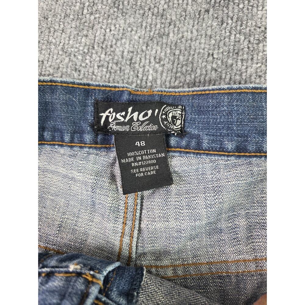 Mens Fosho Premium Collection Baggy Jeans 48x33 Wide Leg Denim Blue - Picture 5 of 10